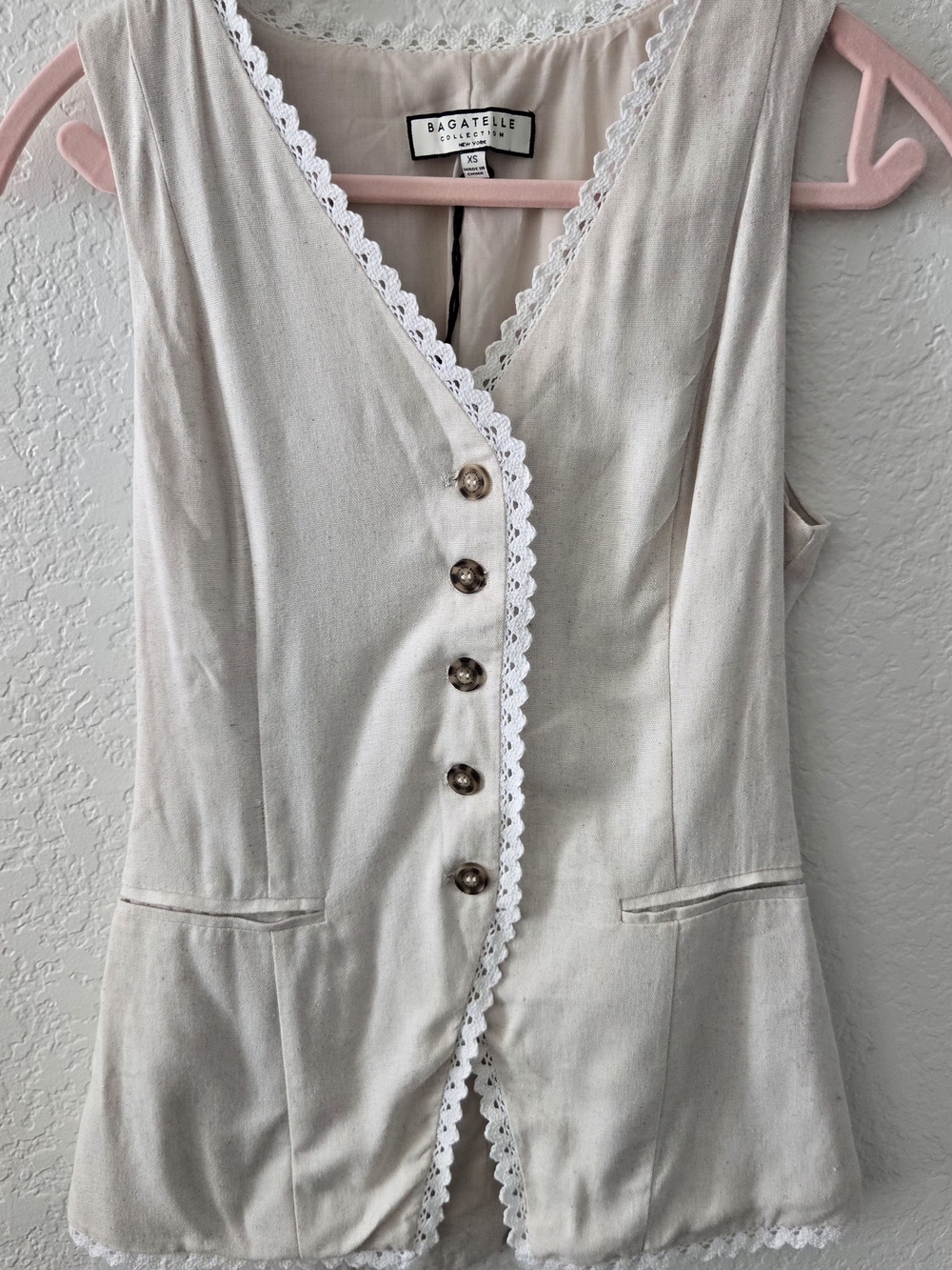 Bagatelle Cream Lace-Trim Sleeveless Dress